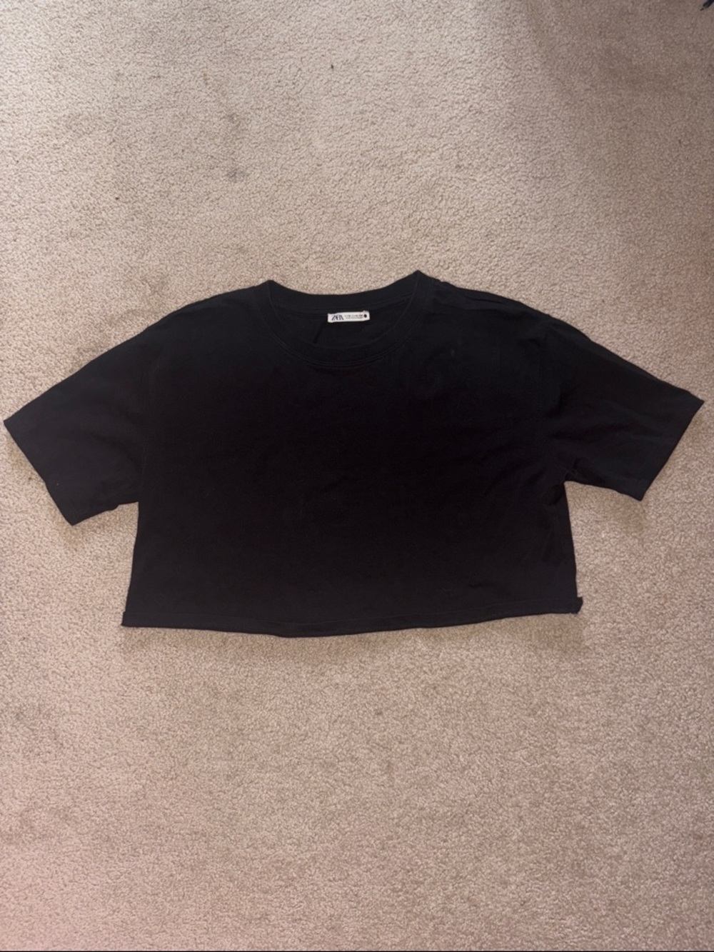 ZARA Black Crop Tee - Women’s Short Boxy Top